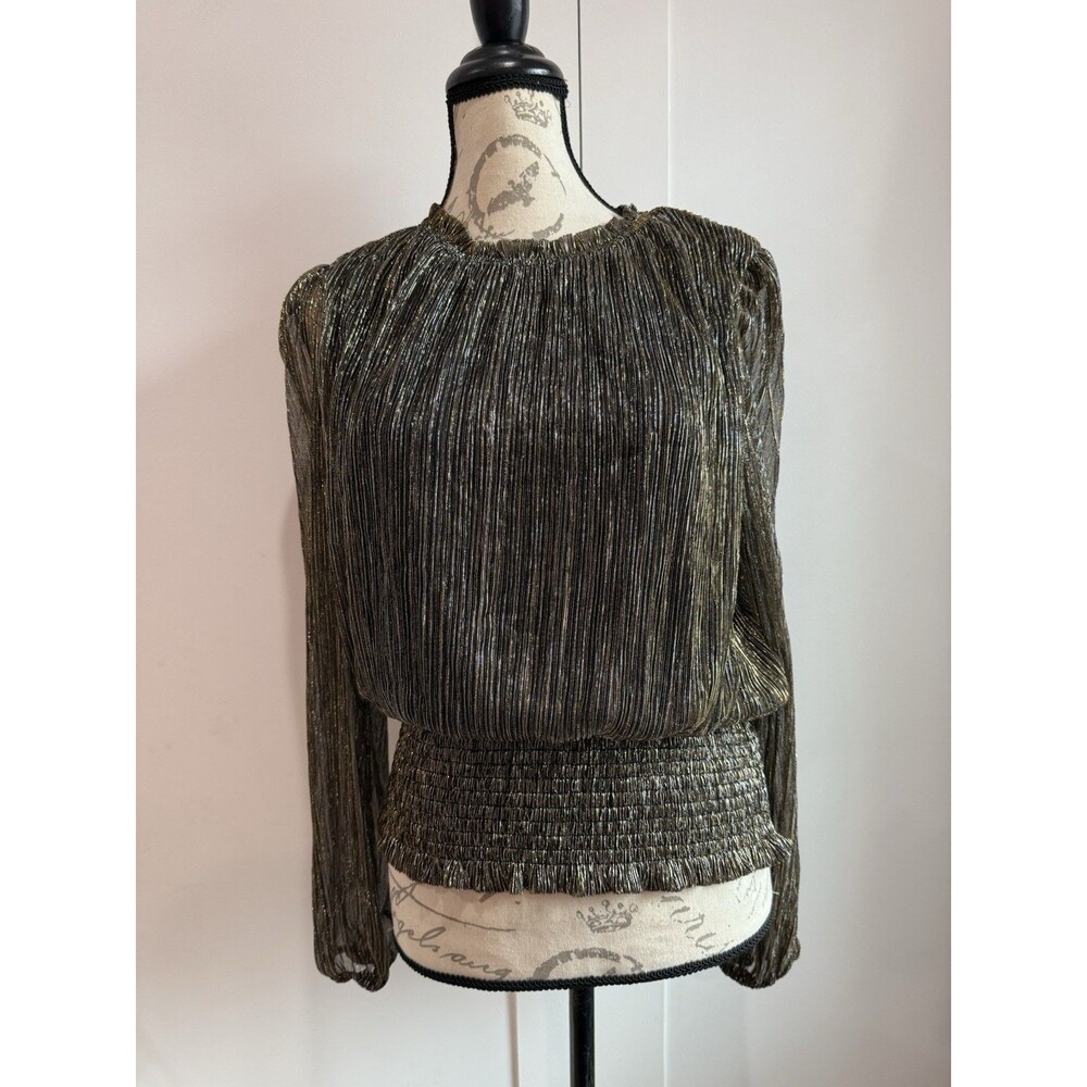 Joie Women Black Elegant Metallic Blouse Top Size XL Black Sheer